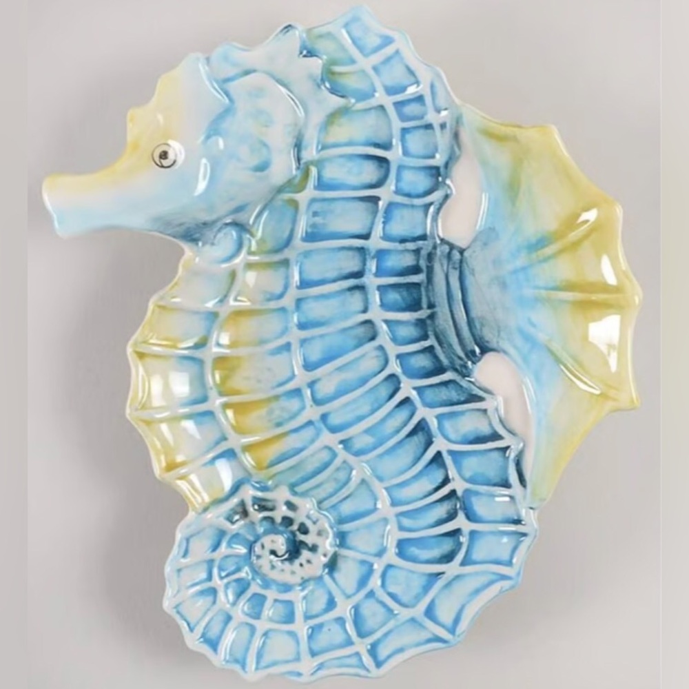 New 3 Pier 1 Imports Figural Salad Plate Seahorse Sea Life Discontinued Ocean